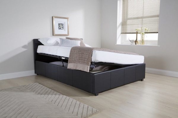 Black Faux Leather Ottoman Side Lift Bed Frame