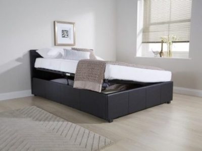 Black Faux Leather Ottoman Side Lift Bed Frame