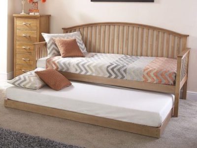Oak Veneer Curved Wooden Day Bed Frame Set