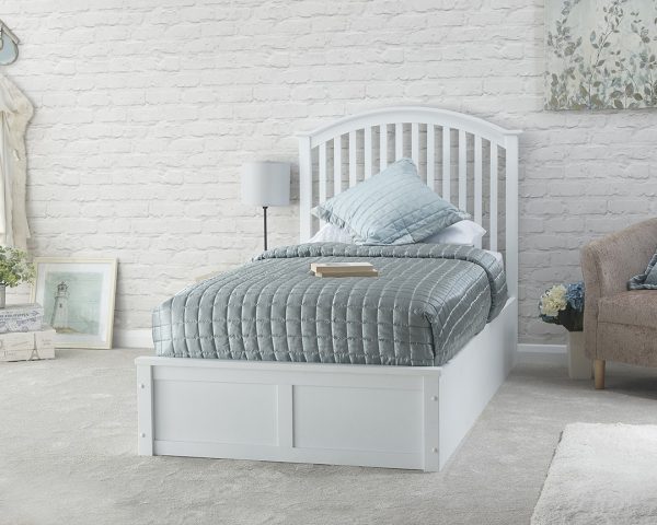White Wooden Curved Ottoman Low End Bed Frame