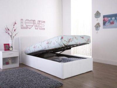 White Faux Leather Ottoman End Lift Bed Frame