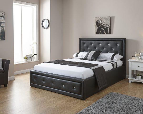 Hollywood Black Faux Leather End Lift Ottoman Bed Frame