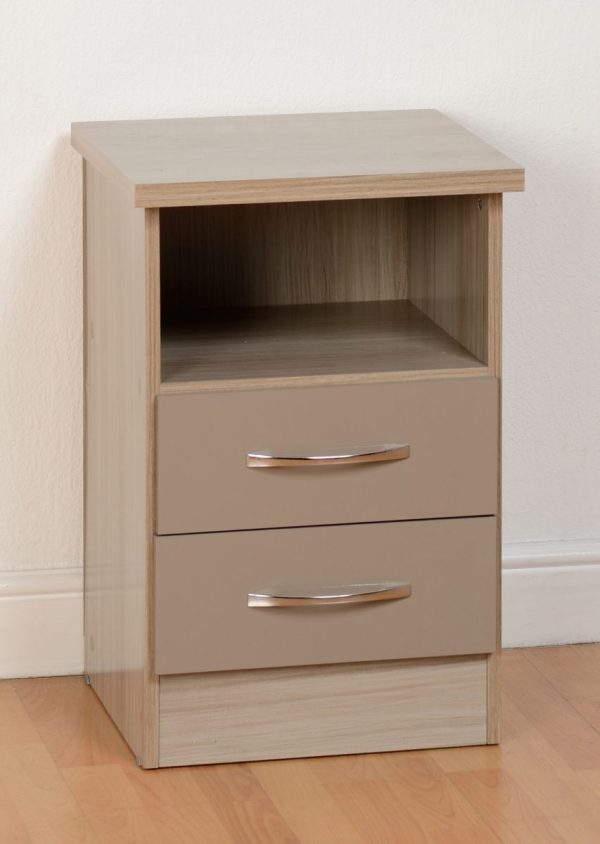 Nevada Gloss 2 Drawer Bedside - Grey & Oyster Available