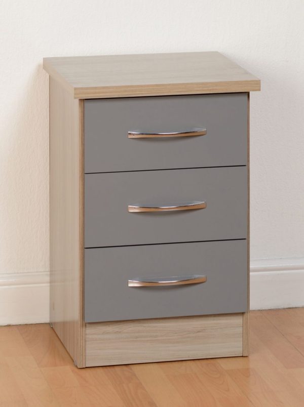 Nevada Gloss 3 Drawer Bedside - Grey & Oyster Available