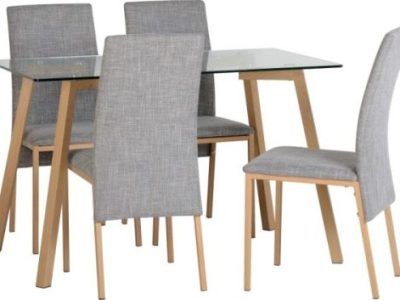Morton Glass Dining Set With 4 Fabric Grey Chairs
