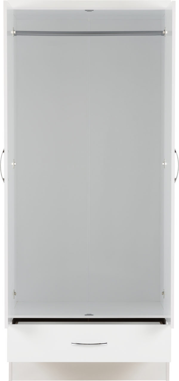 Nevada White Gloss 2 Door 1 Draw Mirrored Wardrobe
