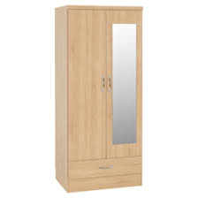 Nevada Oak Veneer 2 Door 1 Draw Mirrored Wardrobe
