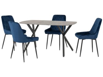 Athens Rectangular Concrete Dining Set With Blue Avery Chairs