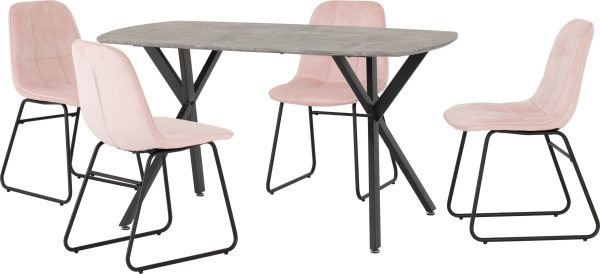 Athens Rectangular Concrete Dining Set With Pink Lukas Chairs