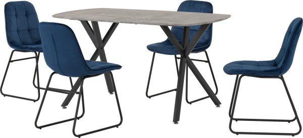 Athens Rectangular Concrete Dining Set With Blue Lukas Chairs