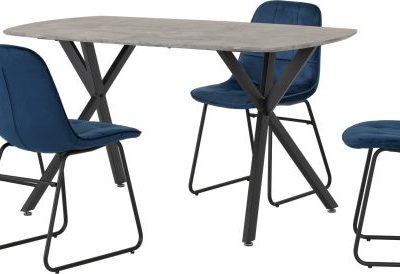 Athens Rectangular Concrete Dining Set With Blue Lukas Chairs